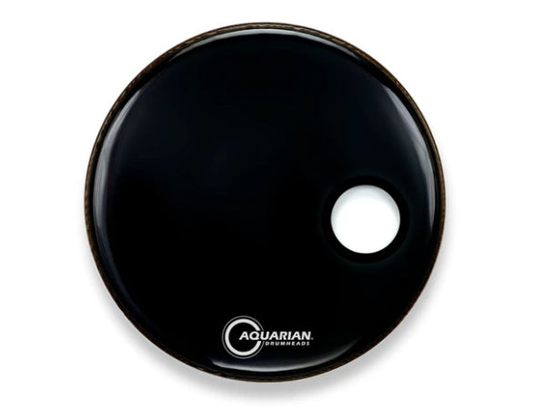 Peau de grosse caisse résonante Aquarian 22" à petit port décalé, noir brillant